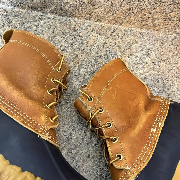 LL BEAN Duck Boots Maine Hunting Shoe Womens Size 7 Brown‎ / Blue GUC - Picture 7 of 12